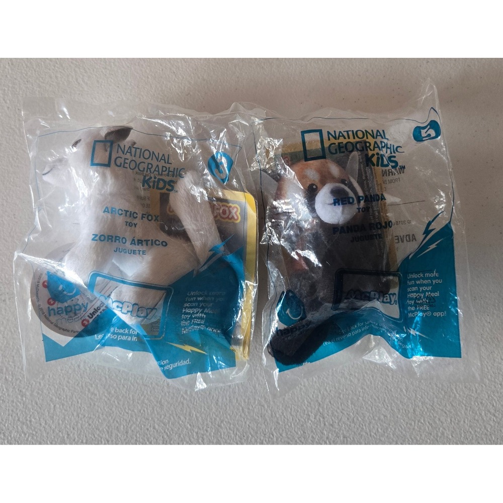 McDonalds National Geographic Kids Arctic Fox Red Panda Plush Toy Lot Sealed